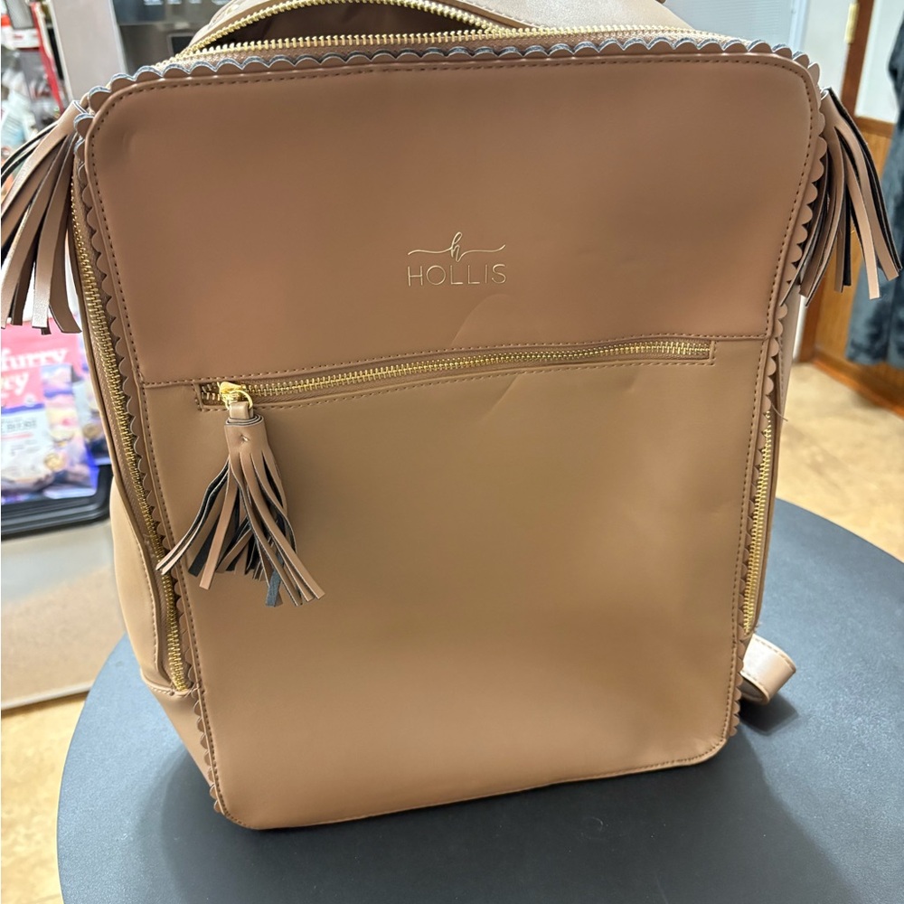 Hollis Mocha Backpack/laptop bag with Tassel Details